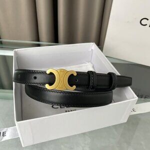 CELINE Women's Black Calfskin Leather Belt Gold Buckle 85cm